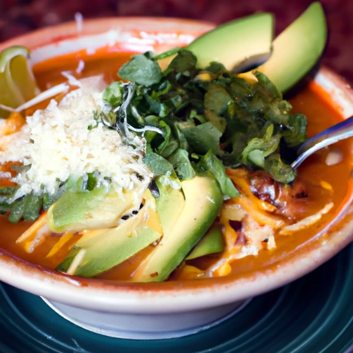 Tortilla Soup with Grilled Chicken, Avocado and Cheddar Cheese