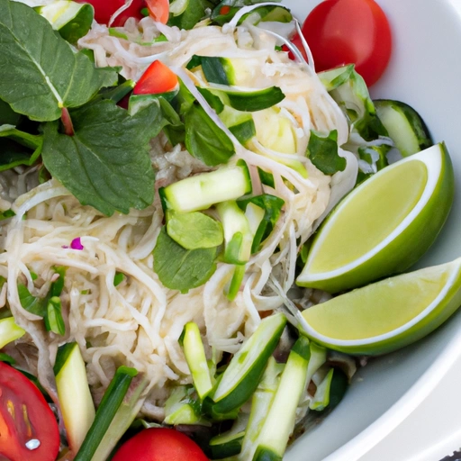 Tossed Greens with Rice Noodles and Vegetables