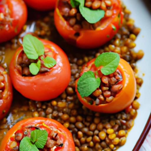 Wegetariańskie pomidory nadziewane soczewicą