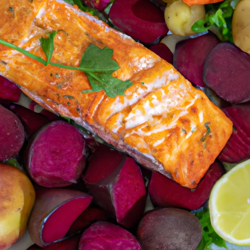 Whole Salmon with Apples and Beets