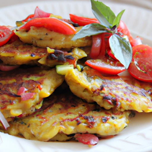Zucchini Pancakes topped with Diced Tomatoes